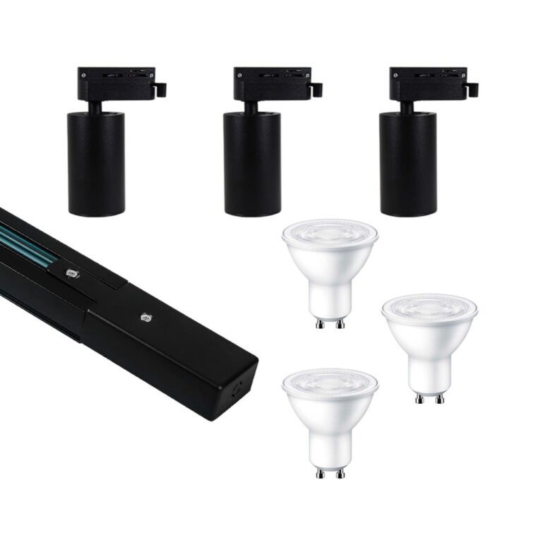 Kit Riel monofasico 1 Mt - 3 Foco Riel Gu10 - 3 Amp. Gu10